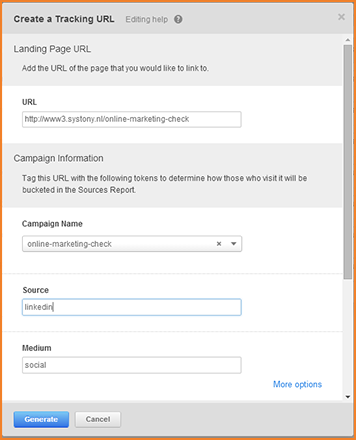 De velden campaign, source en medium zijn verplicht bij een tracking URL