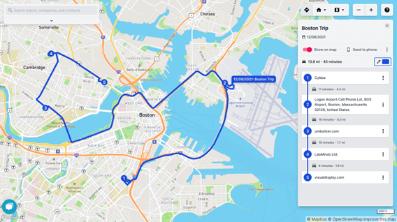 GeoMapper HubSpot route in Google Maps