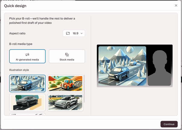 Quick Design in Descript videosoftware
