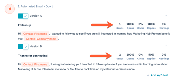 AB testen bij sales sequenties in HubSpot