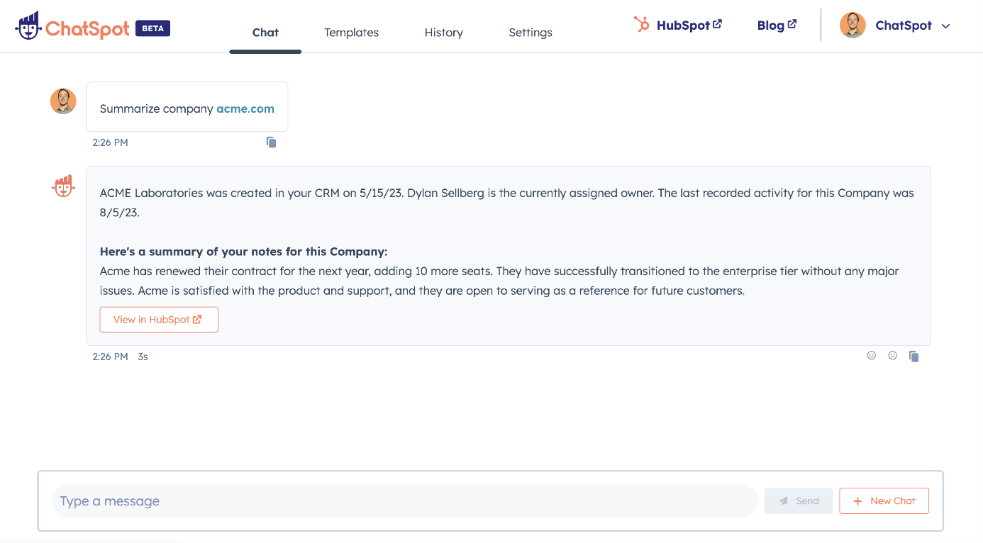 AI chatbot ChatSpot HubSpot content maken - inhoud samenvatten - bedrijfsinformatie
