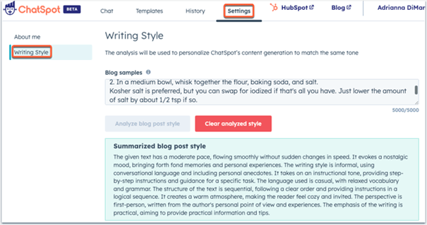 AI chatbot ChatSpot HubSpot content maken - schrijfstijl