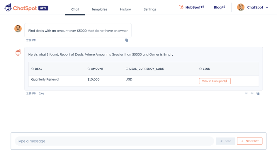 AI chatbot ChatSpot HubSpot rapportages maken -deal bedragen
