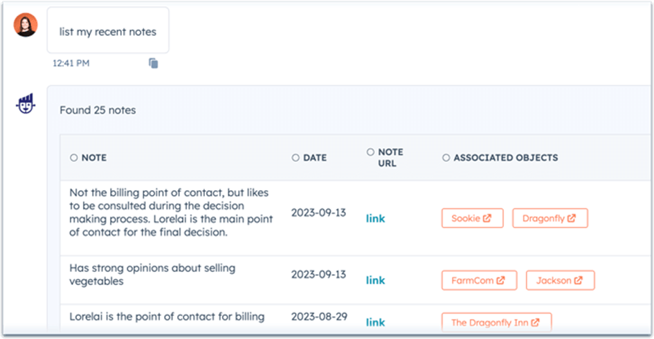 AI chatbot ChatSpot HubSpot recente notities
