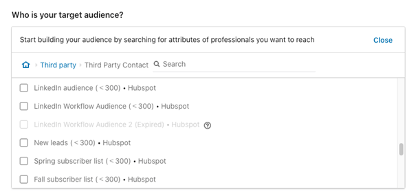 Advertentietool HubSpot Online Advertenties op LinkedIn - audience