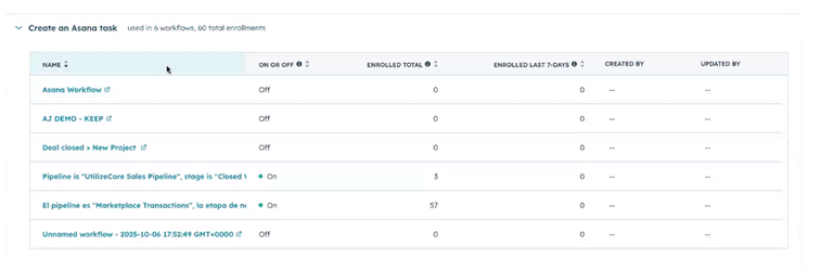 App workflow actions insights in HubSpot