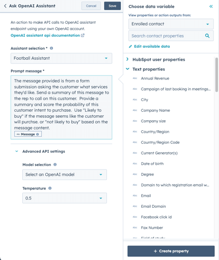 Ask OpenAI Assistant in HubSpot workflows