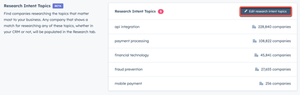 Breeze Research Intent onderwerpen in Hubspot vastleggen