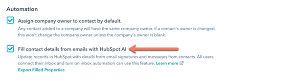 CRM contact eigenschappen automatisch aanvullen met Artificial Intelligence in HubSpot