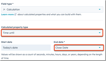 CRM-eigenschappen  in HubSpot Tijd sinds en Tijd tot