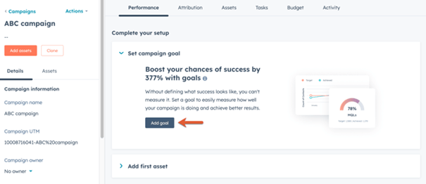 Campaign Goals Tracker in HubSpot