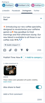 Conceptfunctie sociale media berichten mobiele HubSpot App