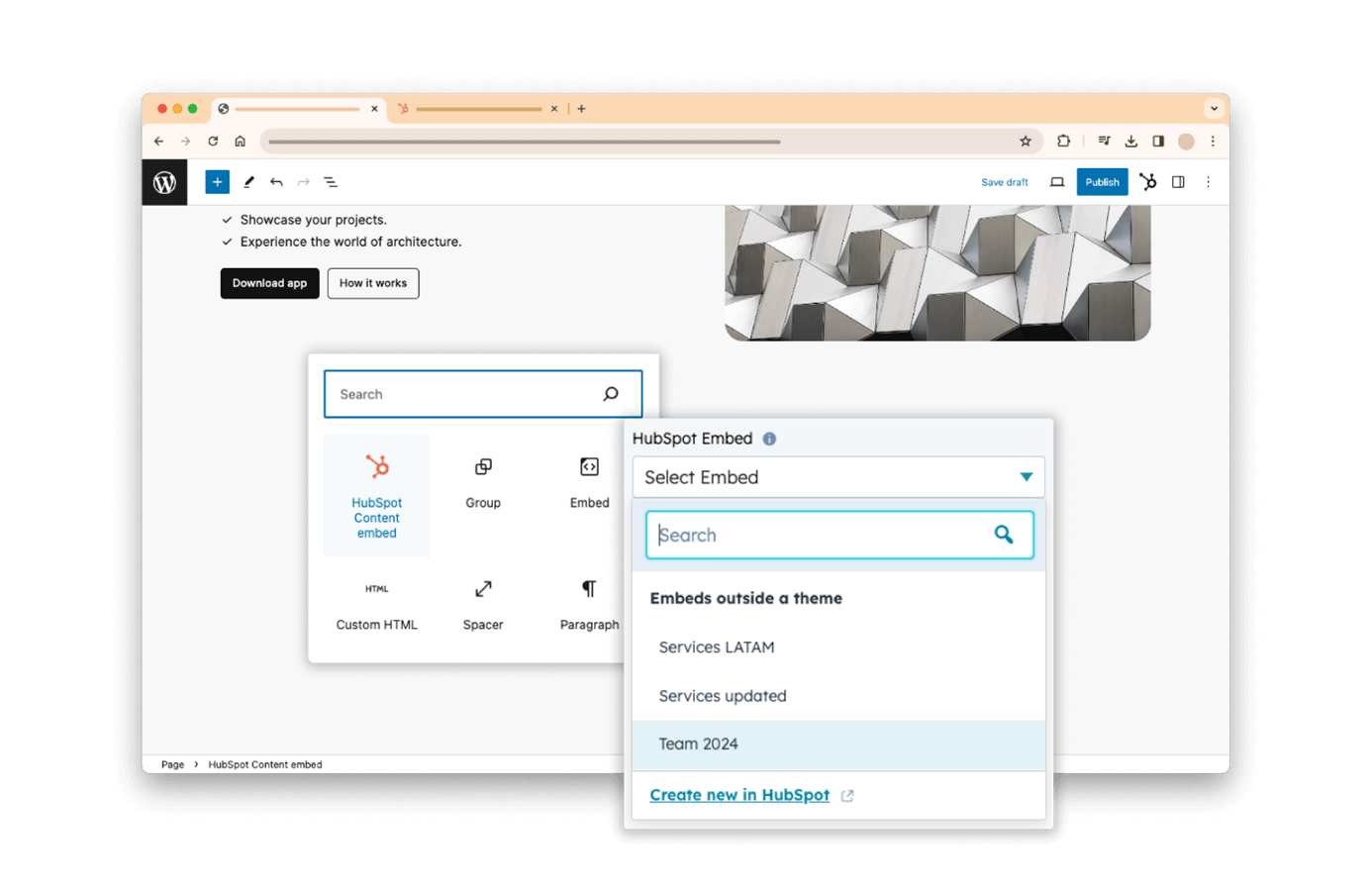 Content embedding in HubSpot