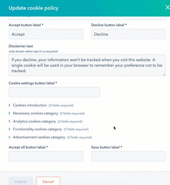 Cookie policy HubSpot instellen