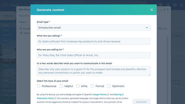 Creëer een e-mail met AI in HubSpot