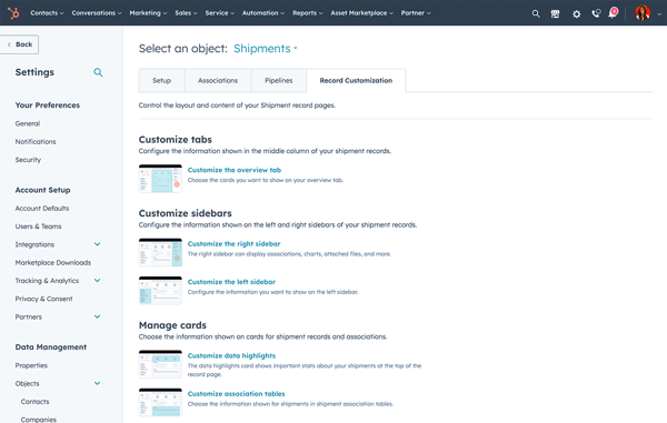 Custom objecten samenstellen in HubSpot
