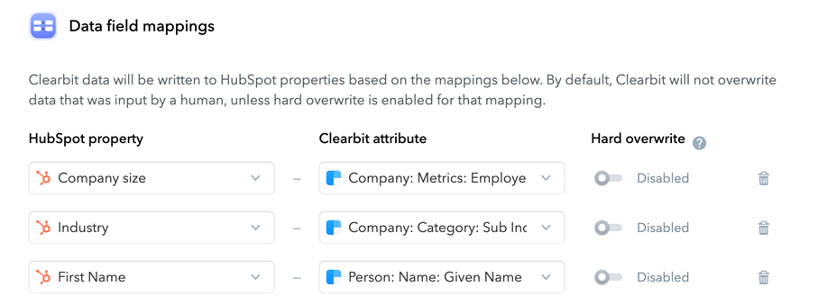 Dataverrijking in HubSpot met Clearbit - overschrijven van data