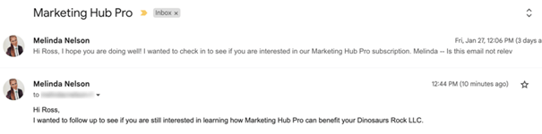 E-mailthreading in een sales sequence in HubSpot