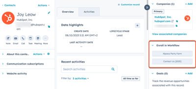 Enroll in Workflow record card