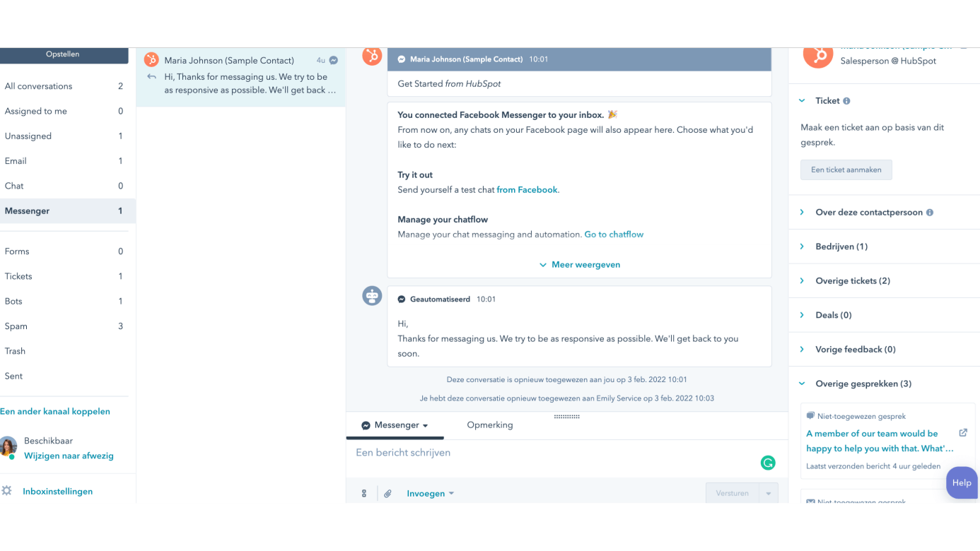 Facebook HubSpot integratie - Facebook Messenger chatflow