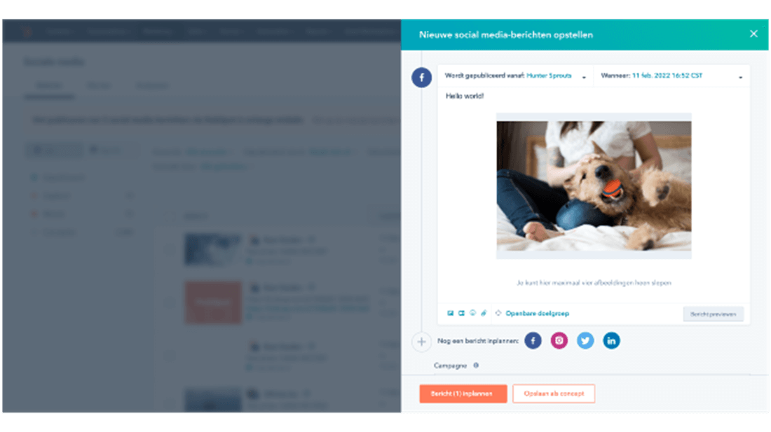 Facebook HubSpot integratie - social media bericht opstellen