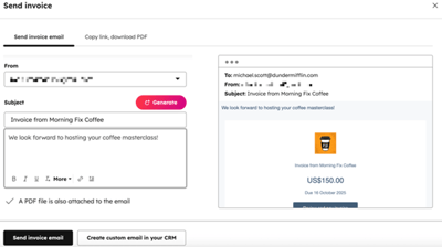 Factuur vanuit HubSpot verzenden
