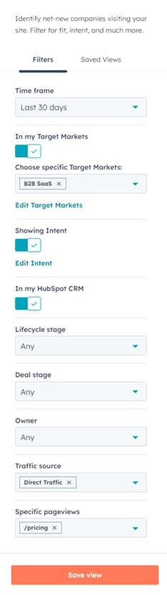 Filteren op anonieme B2B-websitebezoekers met HubSpot Buyer Intent