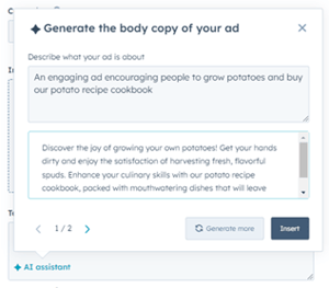 Genereer de tekst van je online advertentie met de AI-assistant van HubSpot-min