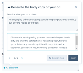 Genereer de tekst van je online advertentie met de AI-assistant van HubSpot