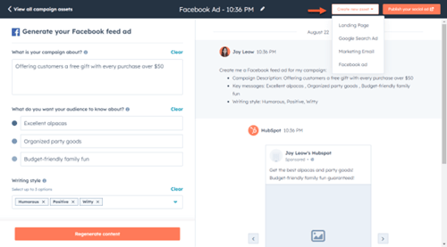 HubSpot AI Campaign Assistant - Facebook ad