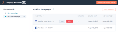 HubSpot AI Campaign Assistant - overzicht campagnes