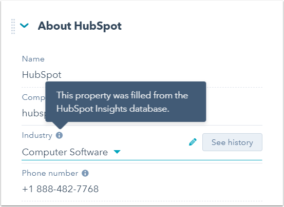 HubSpot Insights property filled