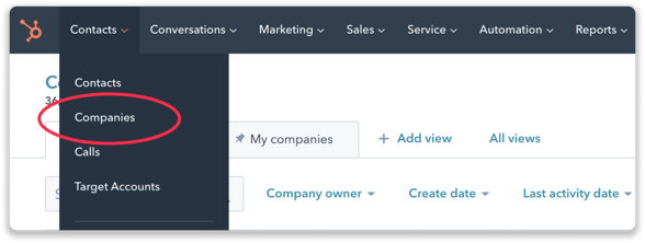 HubSpot Menu Companies