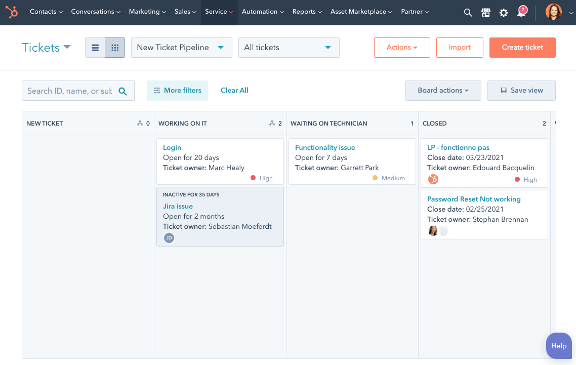 HubSpot Service Hub ticketsysteem