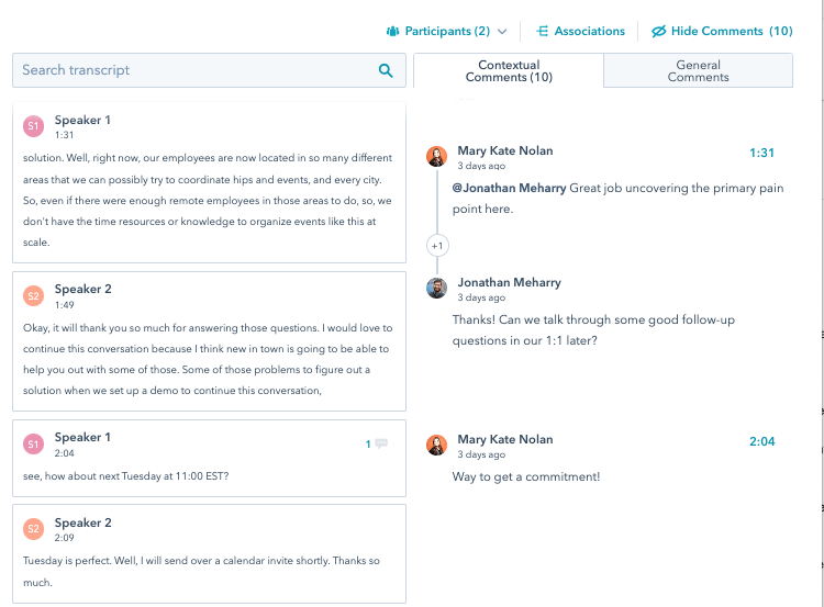 HubSpot Updates afbeelding inline commentaar geven na telefoongesprek