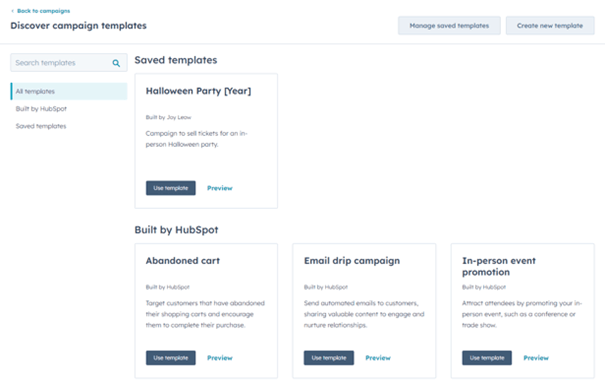 HubSpot campagne templates
