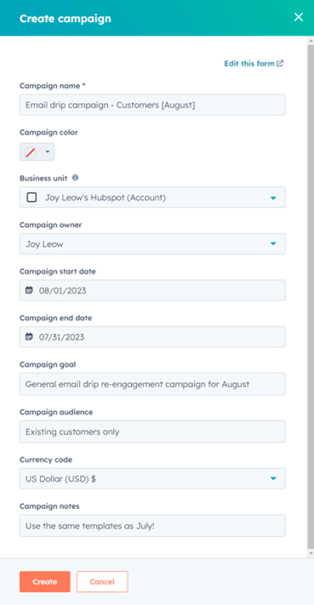 HubSpot campagnesjabloon maken