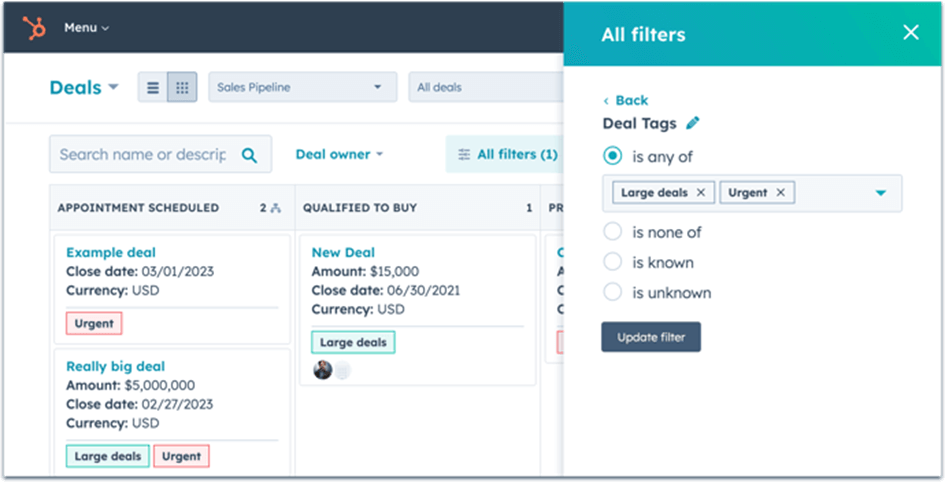 HubSpot updates juli 2023 - gekleurde objecttags