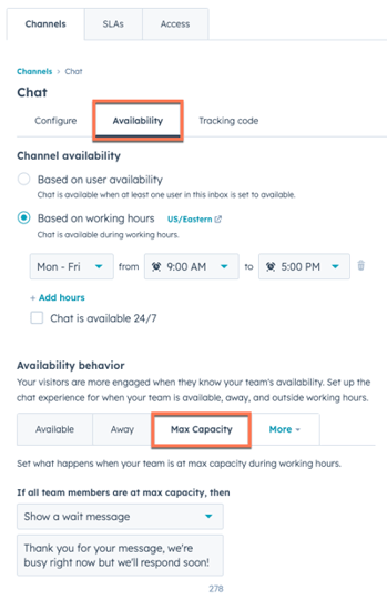 HubSpot updates juni 2023 - capaciteitsproblemen live chats beschikbaarheid instellen (2)