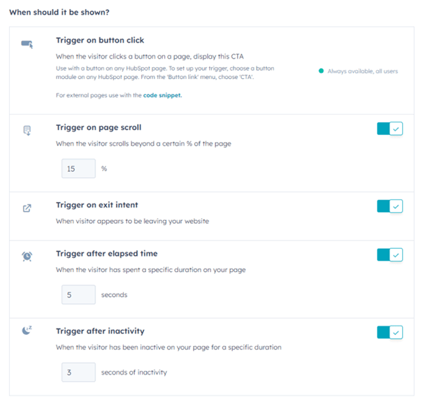 HubSpot updates juni 2023 - vernieuwde CTA-tool wanneer CTA tonen (1)