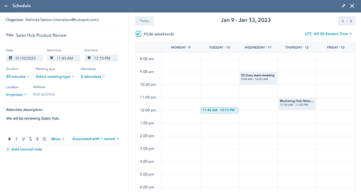 HubSpot updates september 2023 meeting inplannen namens iemand anders