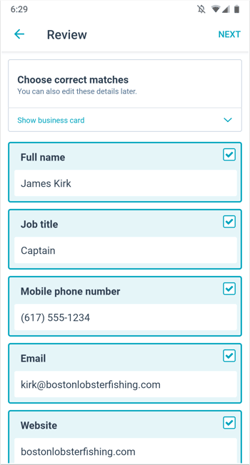 HubSpot visitekaartjes scanner - eigenschappen CRM-contacten