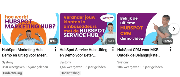 HubSpot-videos van Systony op Youtube