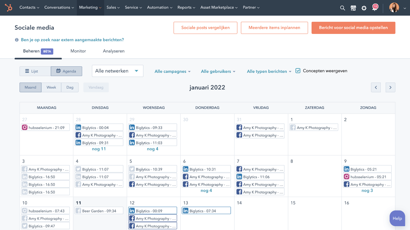 Instagram Marketing - HubSpot content kalender