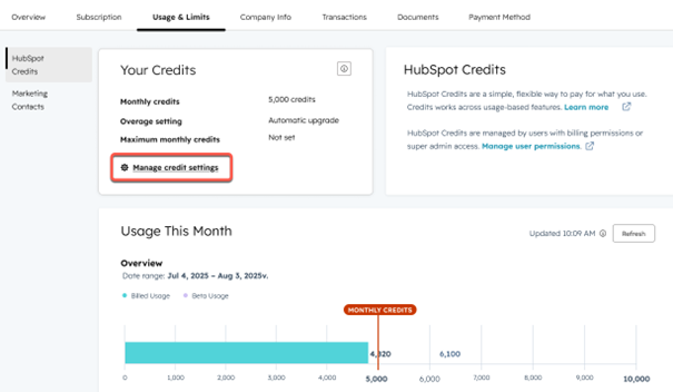Instellingen van je HubSpot Credits-1