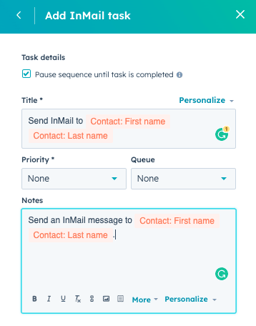 Integratie HubSpot Linked In Sales Navigator InMail taak