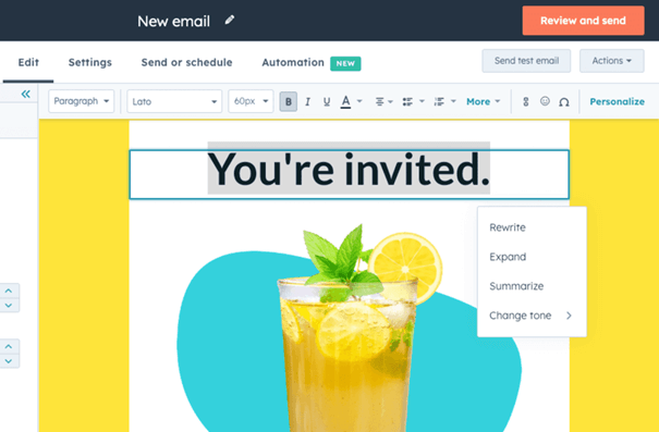 Maak een e-mail met een e-mailsjabloon en AI in HubSpot