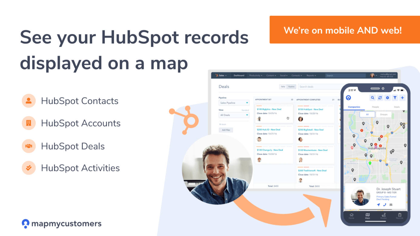 Map My Customers integratie HubSpot - zie je HubSpot records op een kaart