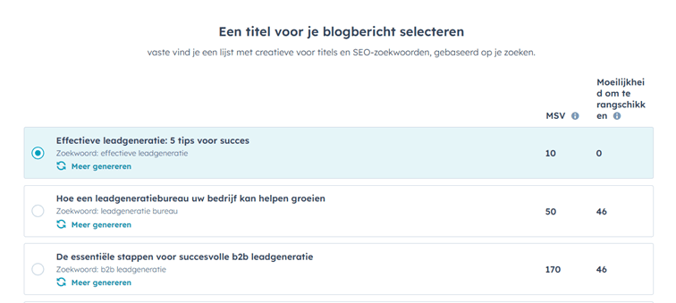 Met de AI Content Assisant van HubSpot een titel voor je blog selecteren