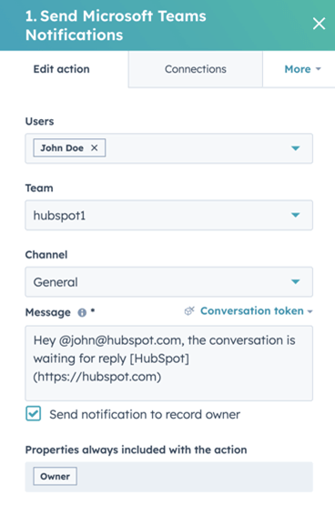 Microsoft Teams HubSpot integratie notificaties versturen